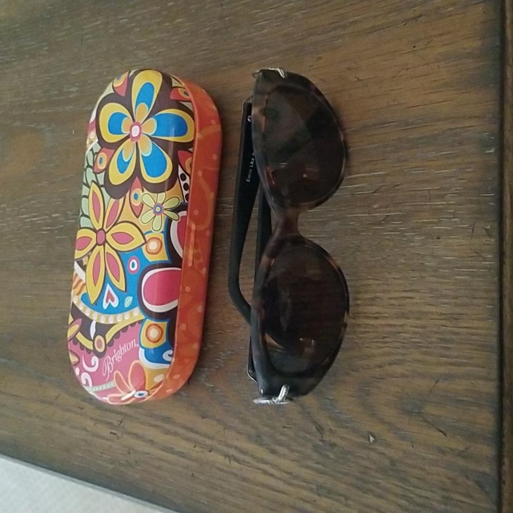 Sunglasses with silver accents at the temples Tortoise shell with case